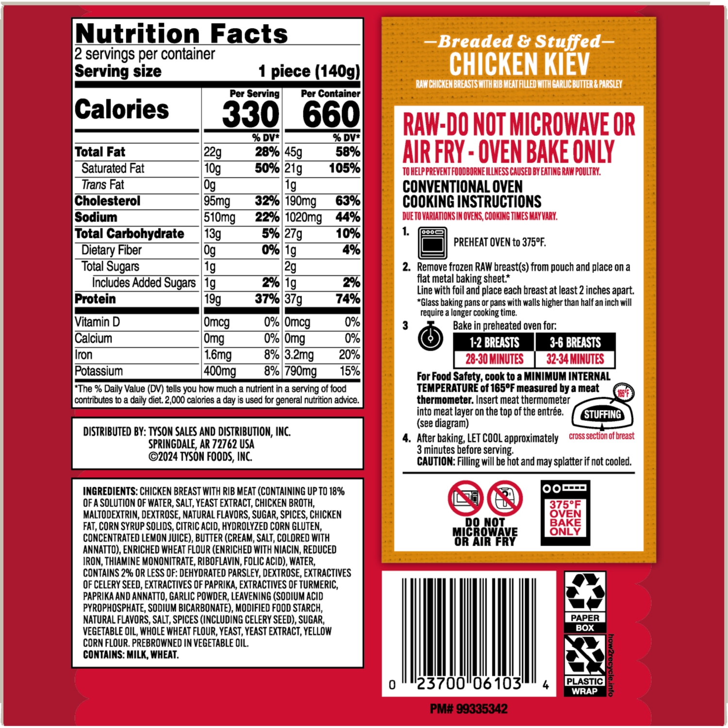 slide 2 of 8, Tyson Frozen Stuffed Chicken Breasts Kiev, 2 Count, 2 ct