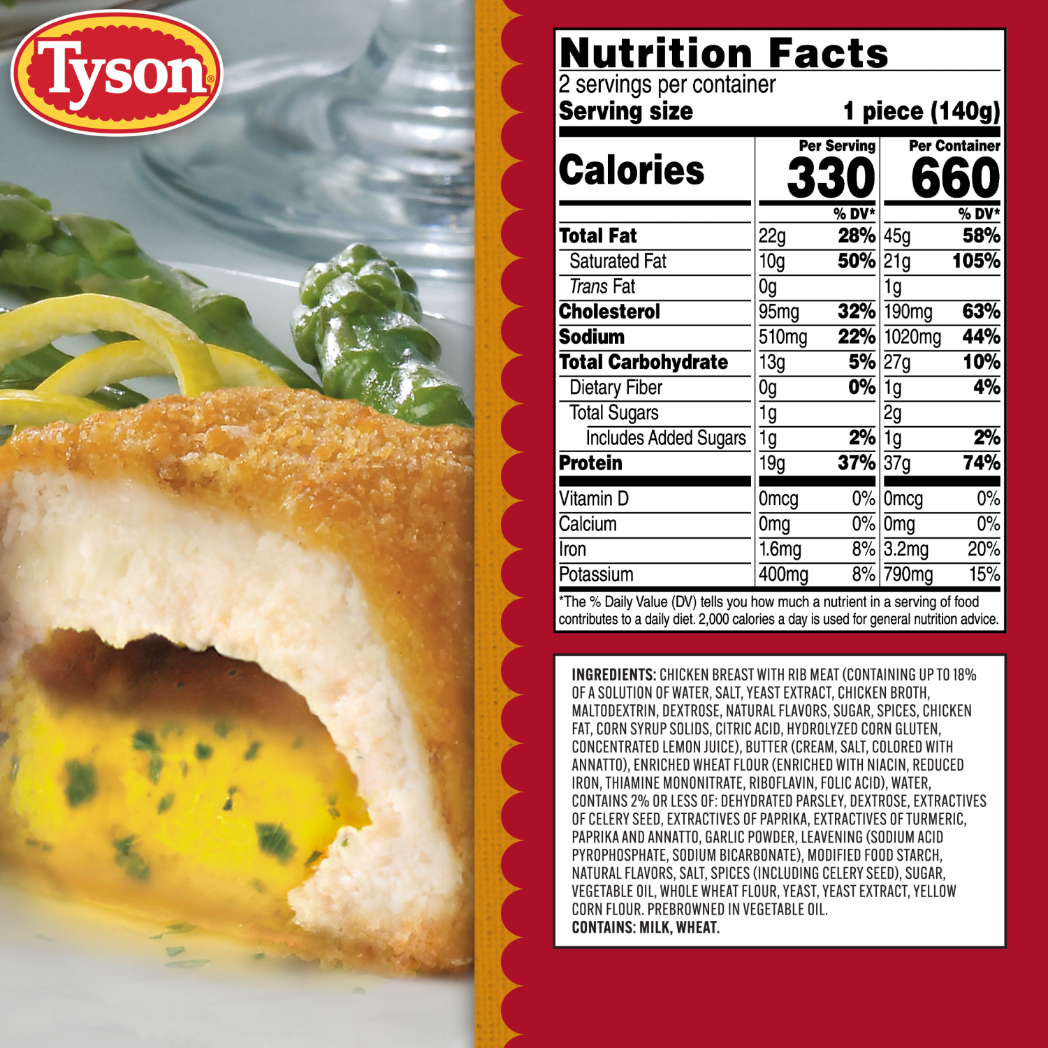 slide 5 of 8, Tyson Frozen Stuffed Chicken Breasts Kiev, 2 Count, 2 ct