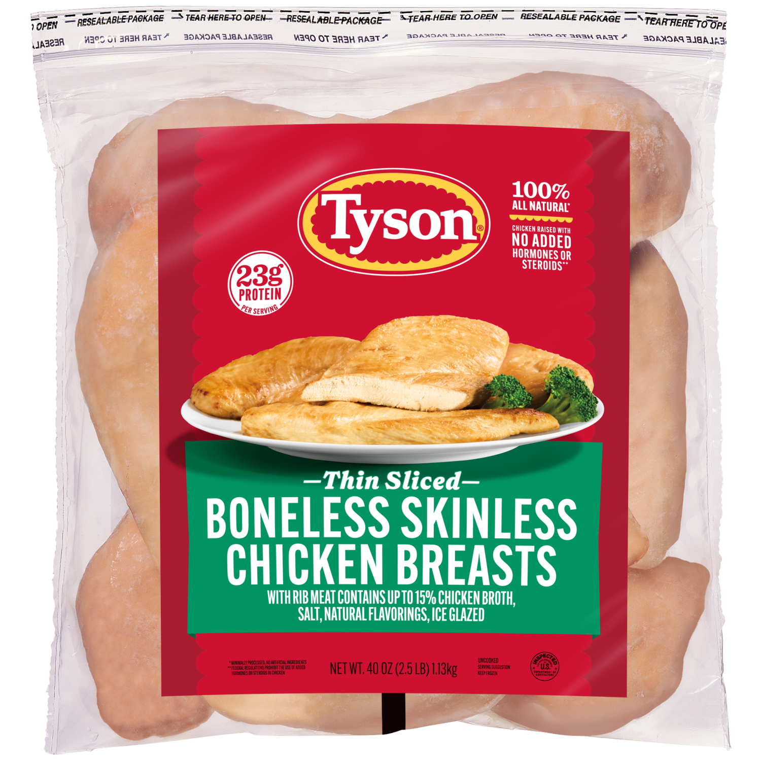 slide 1 of 7, Tyson Boneless Skinless Chicken Breasts, 2.5 lb. (Frozen), 40 oz
