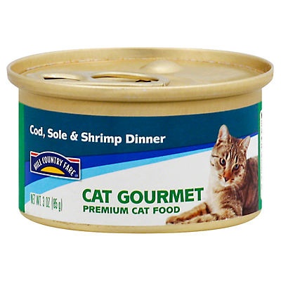 slide 1 of 1, Hill Country Fare Cat Gourmet Premium Cat Food Cod Sole and Shrimp Dinner, 3 oz