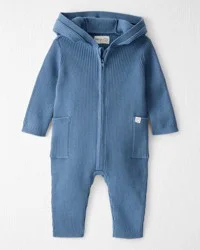 Littleplanet Baby Organic Cotton Ribbed Sweater Knit Jumpsuit Wells Blue NB