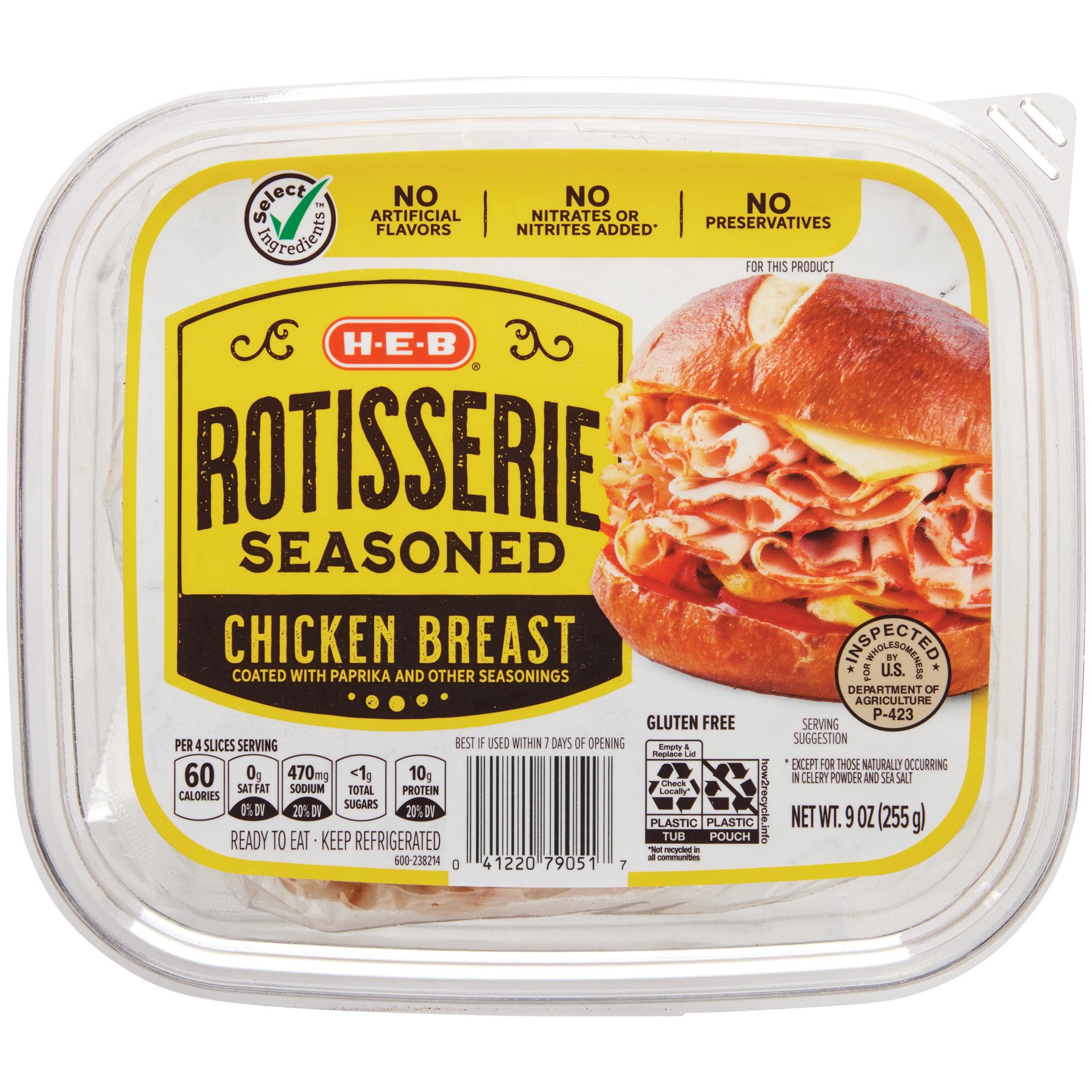 slide 1 of 1, H-E-B Rotisserie-Seasoned Chicken Breast Lunch Meat, 9 oz
