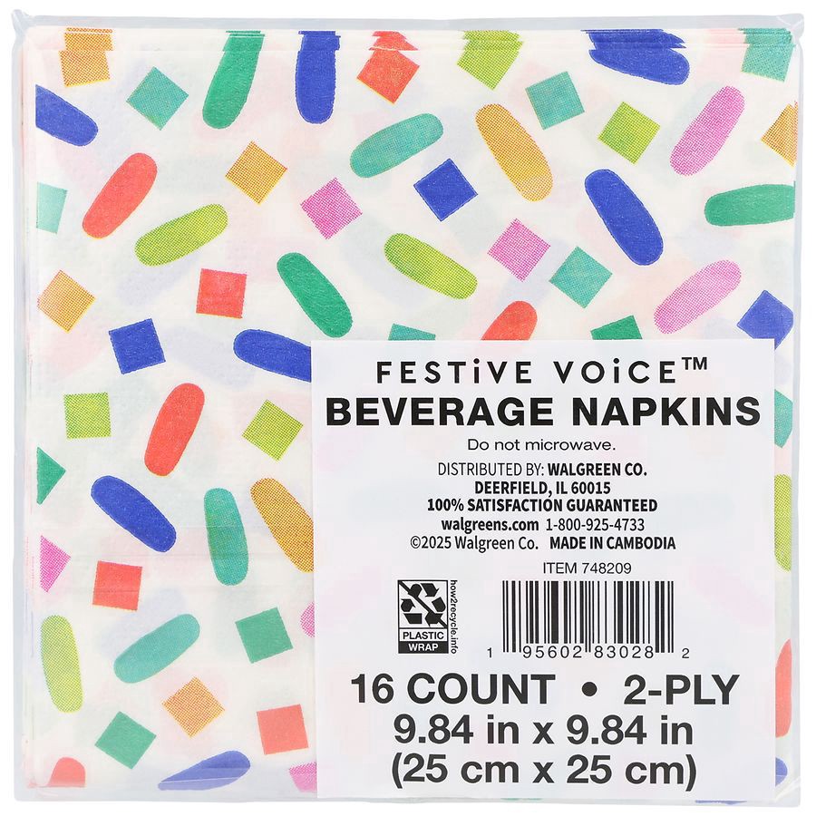slide 2 of 5, Festive Voice Beverage Napkins Confetti, 16 ct