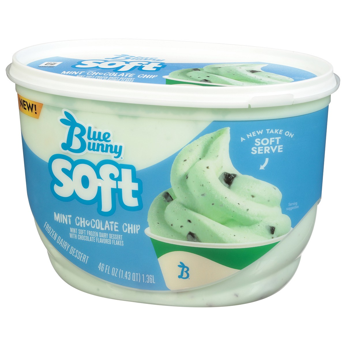slide 9 of 9, Blue Bunny Soft Mint Chocolate Chip Frozen Dairy Dessert, 46 fl oz, 46 fl oz