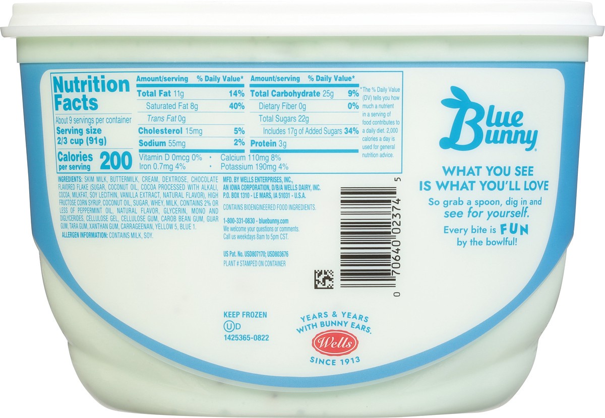 slide 5 of 9, Blue Bunny Soft Mint Chocolate Chip Frozen Dairy Dessert, 46 fl oz, 46 fl oz