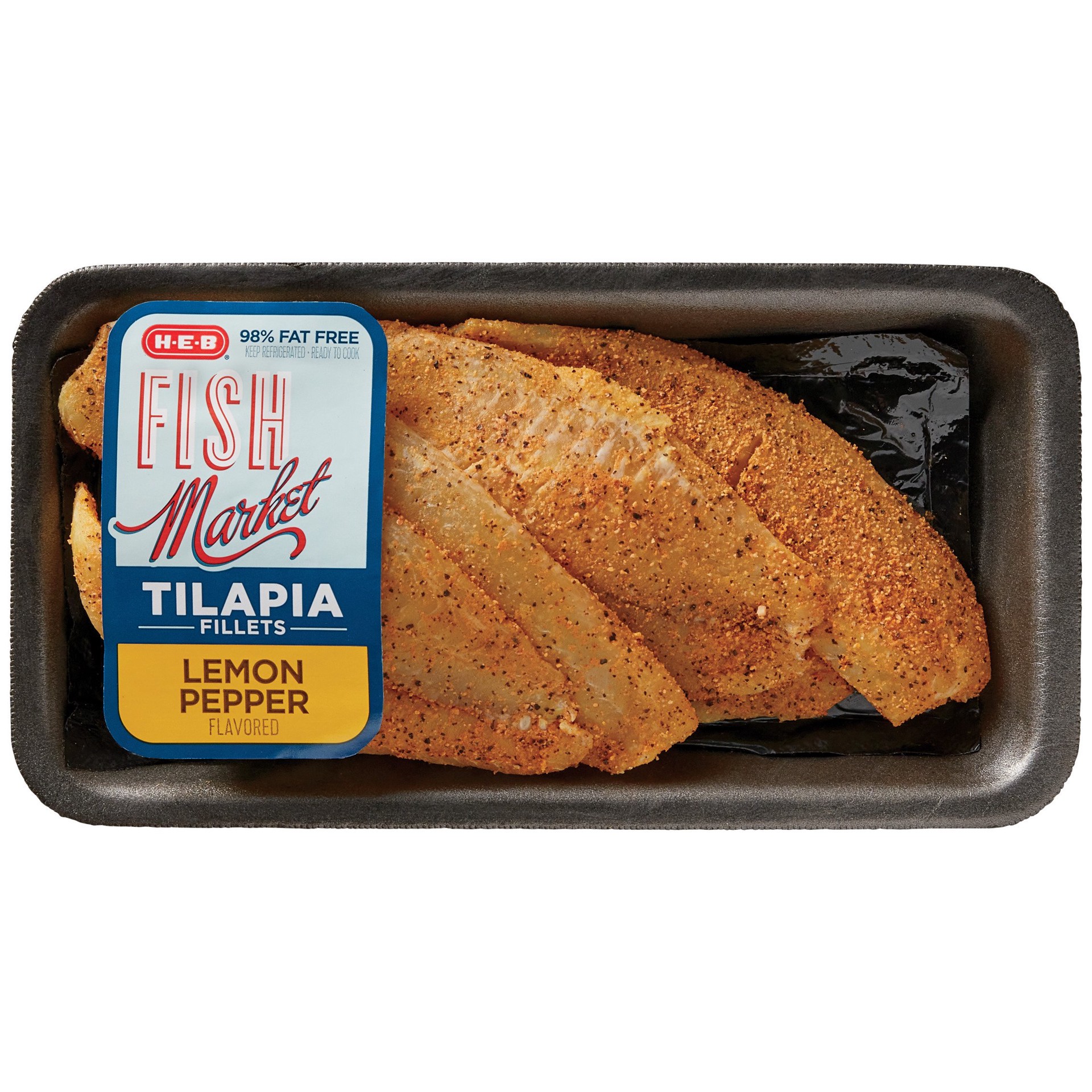slide 1 of 1, H-E-B Fish Market Seasoned Tilapia Fillets - Lemon Pepper Flavored, per lb