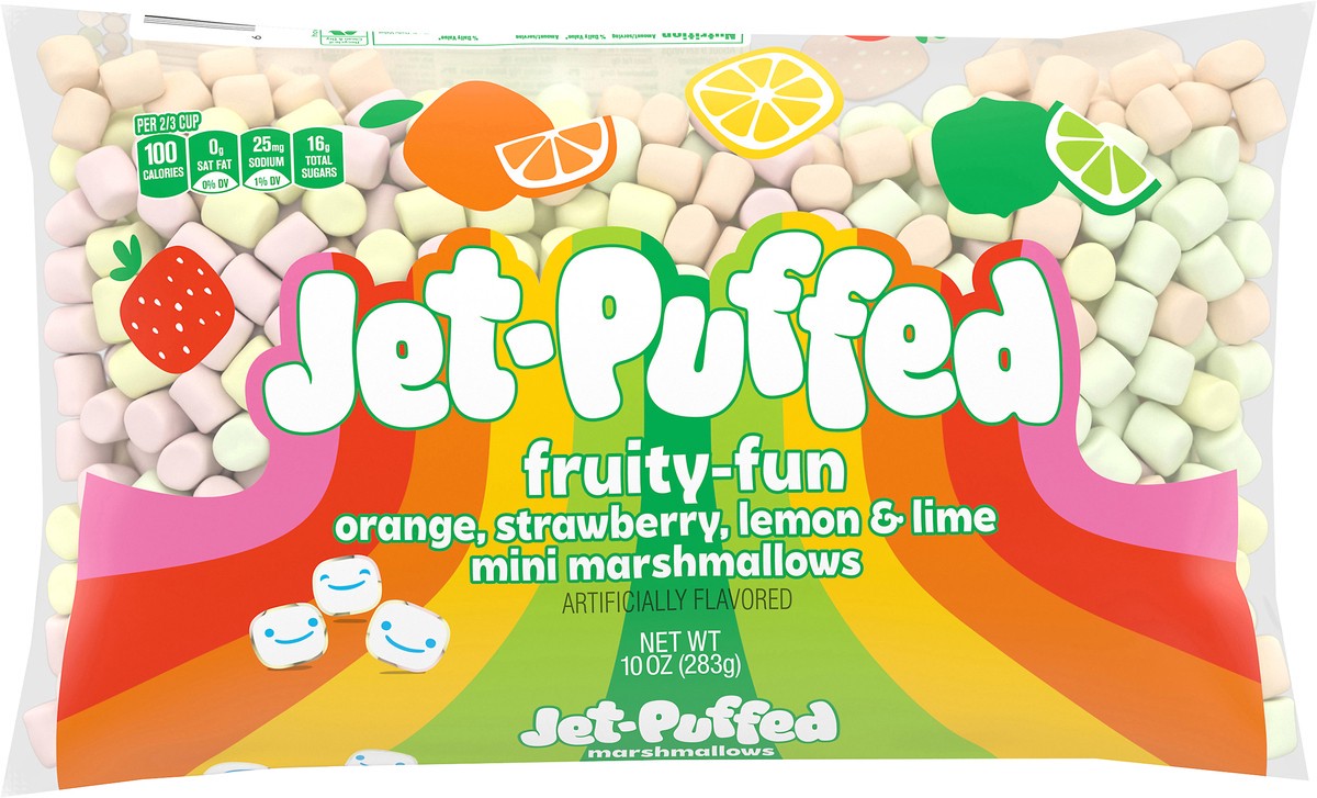 slide 10 of 14, Jet-Puffed Fruity-Fun Orange, Strawberry, Lemon & Lime Mini Marshmallows, 10 oz Bag, 10 oz