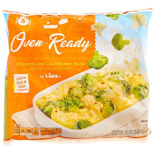 slide 1 of 1, frozen oven-ready broccoli and cauliflower bake, 24 oz