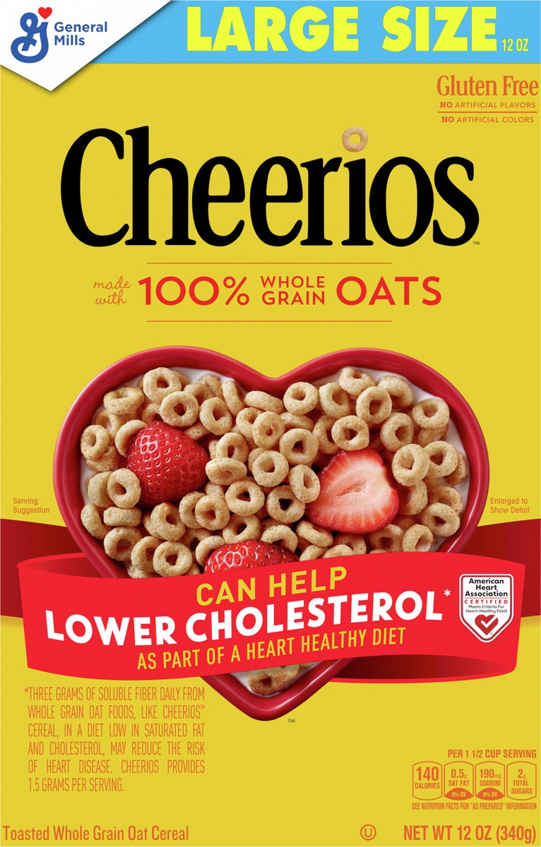 slide 2 of 9, Cheerios Cereal, Limited Edition Happy Heart Shapes, Heart Healthy Cereal With Whole Grain Oats, Large Size, 12 oz, 12 oz