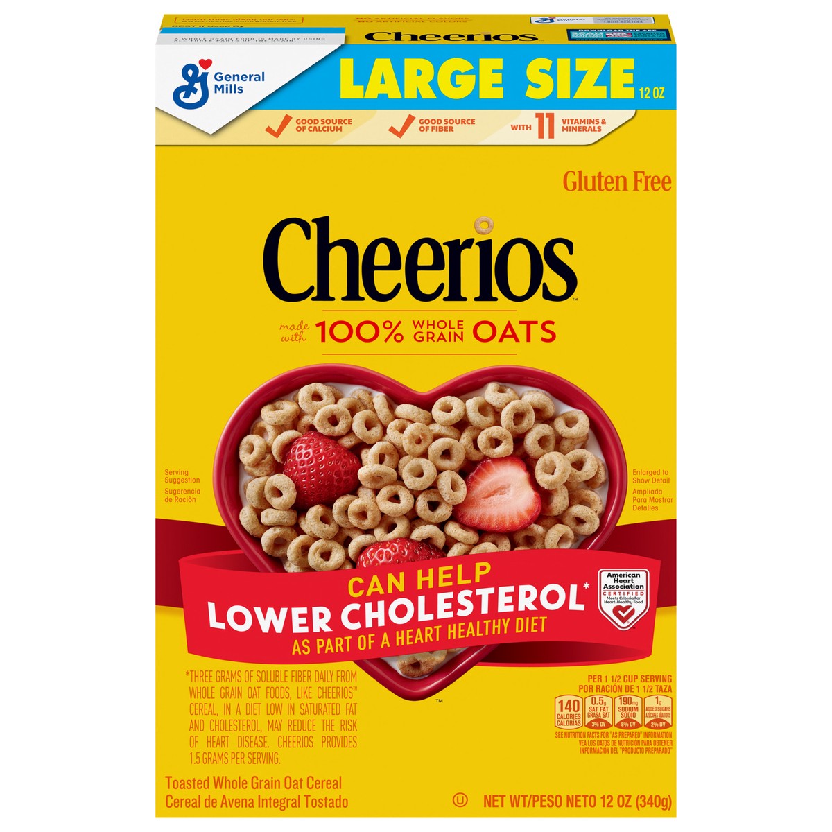 slide 1 of 9, Cheerios Cereal, Limited Edition Happy Heart Shapes, Heart Healthy Cereal with Whole Grain Oats, Large Size, 12 oz, 12 oz