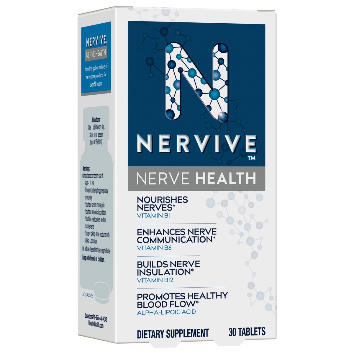 slide 2 of 7, Nervive Nerve Health, for Nerve Support and Healthy Nerve Function in Fingers, Hands, Toes, & Feet*, Alpha Lipoic Acid ALA, Vitamins B1, B6, & B12, 30 Daily Tablets, 30-day Supply, 30 ct