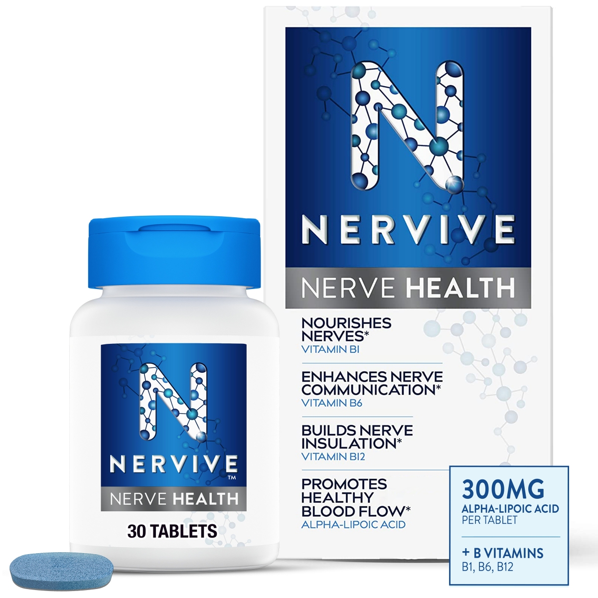 slide 1 of 7, Nervive Nerve Health, for Nerve Support and Healthy Nerve Function in Fingers, Hands, Toes, & Feet*, Alpha Lipoic Acid ALA, Vitamins B1, B6, & B12, 30 Daily Tablets, 30-day Supply, 30 ct