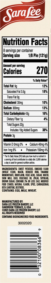 slide 5 of 12, Sara Lee Open Face Pie 9" Unbaked Sweet Potato 34oz, 34 oz