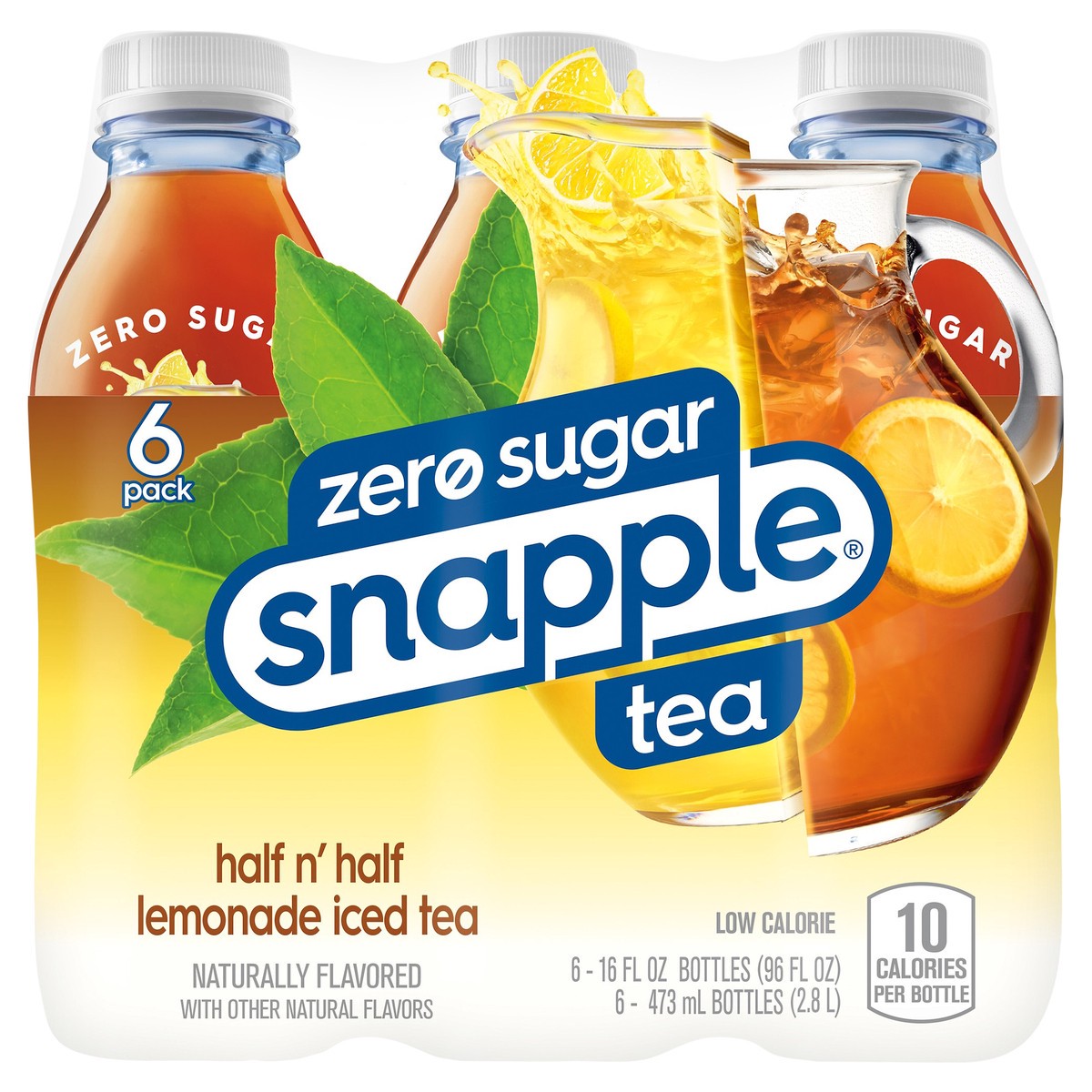 slide 1 of 22, Snapple Zero Sugar Half 'n Half Tea, 16 fl oz recycled plastic bottle, 6 pack - 6 ct, 6 ct