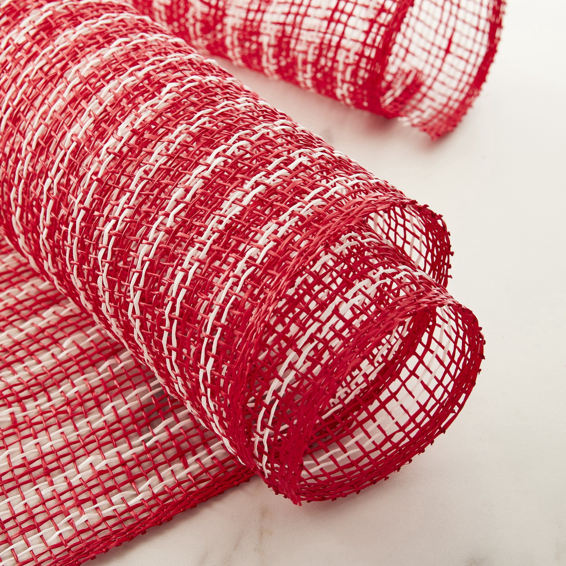 slide 2 of 4, 10" X 19ft. White & Red Window Poly Burlap Mesh By Celebrate It, 10 in x 19 ft