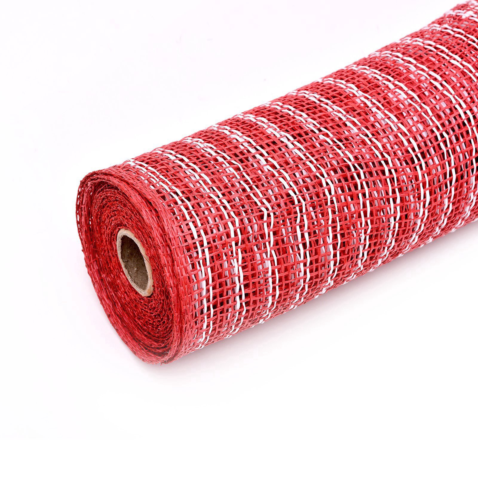 slide 4 of 4, 10" X 19ft. White & Red Window Poly Burlap Mesh By Celebrate It, 10 in x 19 ft