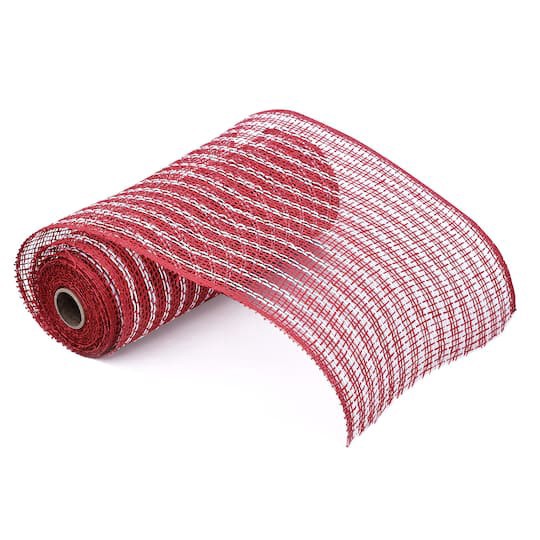 slide 1 of 4, 10" X 19ft. White & Red Window Poly Burlap Mesh By Celebrate It, 10 in x 19 ft