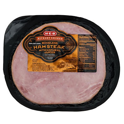 slide 1 of 1, H-E-B Hickory Smoked Boneless Ham Steak with Natural Juices, per lb