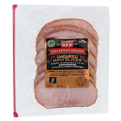 slide 1 of 1, H-E-B Applewood Smoked Ham Slices with Natural Juices, per lb