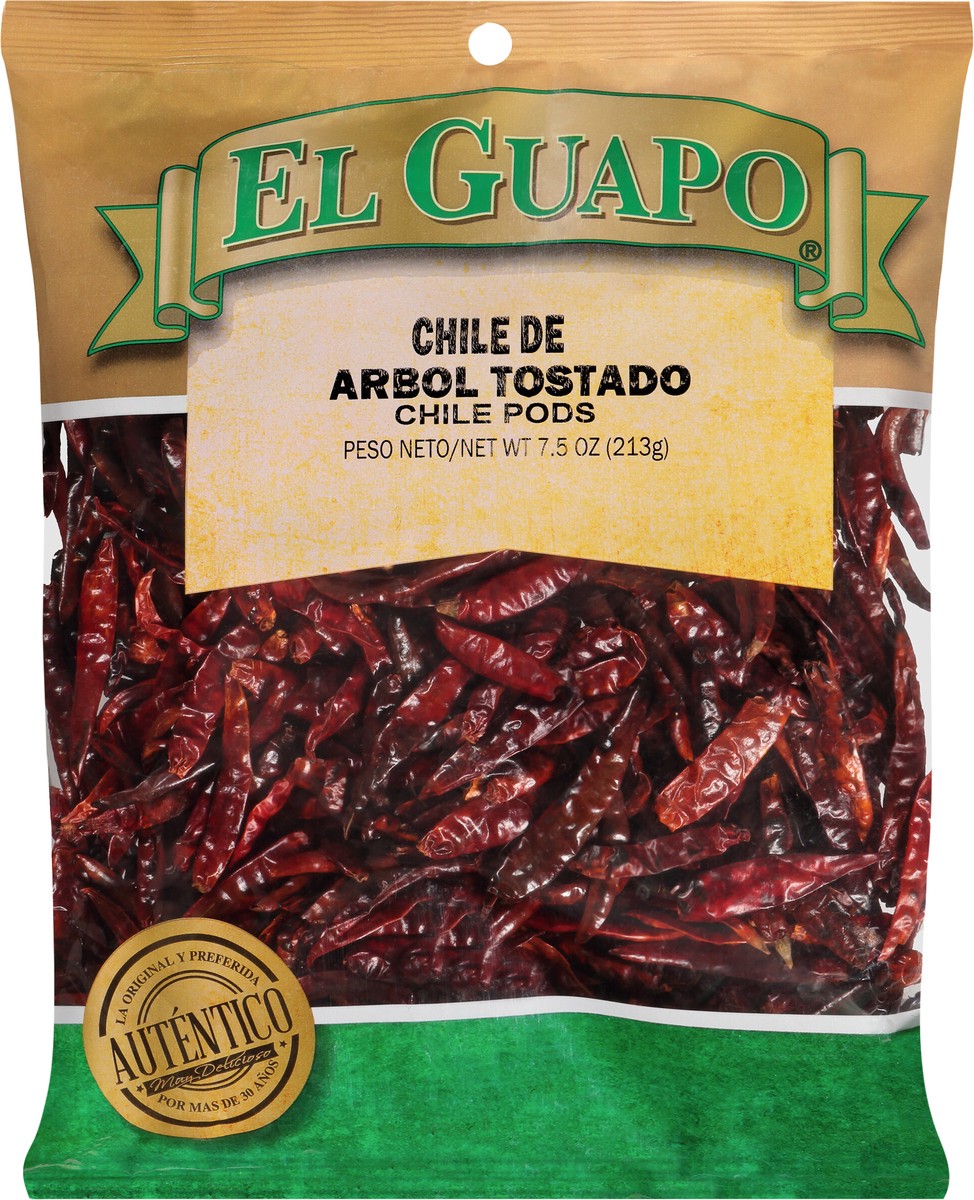 slide 2 of 7, El Guapo Premium Toasted Arbol Chili Pods (Chile de Arbol Entero Tostado), 7.5 oz, 7.5 oz