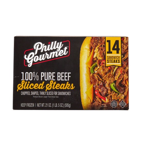 slide 1 of 1, Philly Gourmet® frozen 100% pure beef sliced steaks, 21 oz