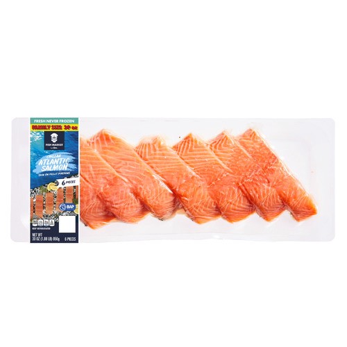 slide 1 of 1, Fish Market Chilean Atlantic salmon fillet portions, family size, 30 oz