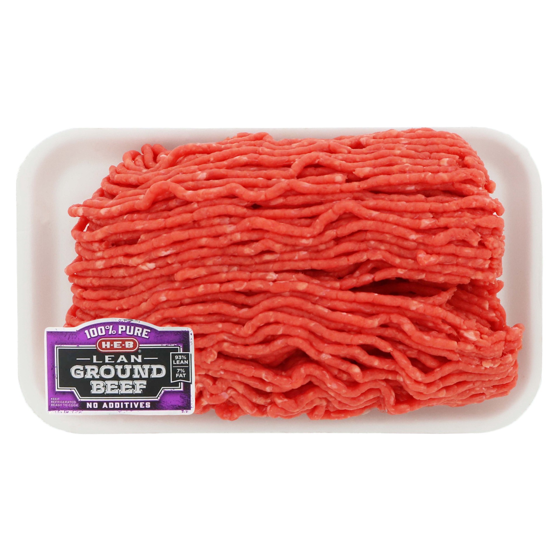slide 1 of 1, H-E-B 100% Pure Lean Ground Beef, 93% Lean, per lb