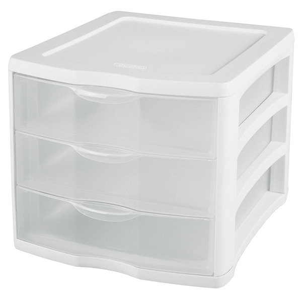 slide 1 of 1, Sterilite 3 Drawer Unit White Frame with See Through Drawers, 1 ct