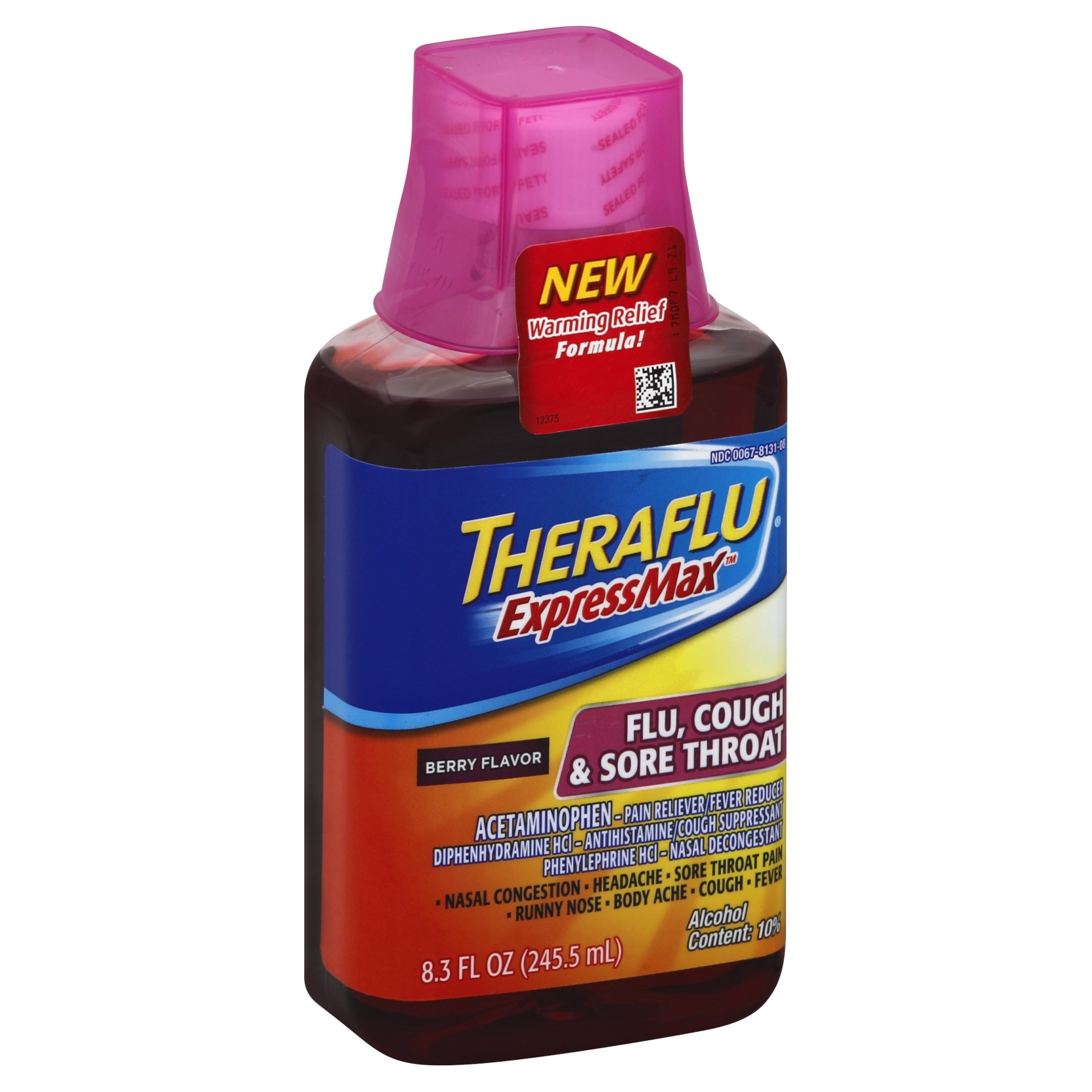 slide 1 of 1, Theraflu Expressmax Flu, Cough & Sore Throat Berry Liquid, 8.3 fl oz