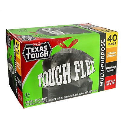 slide 1 of 1, H-E-B Texas Tough Flex Trash Bag, 40 ct