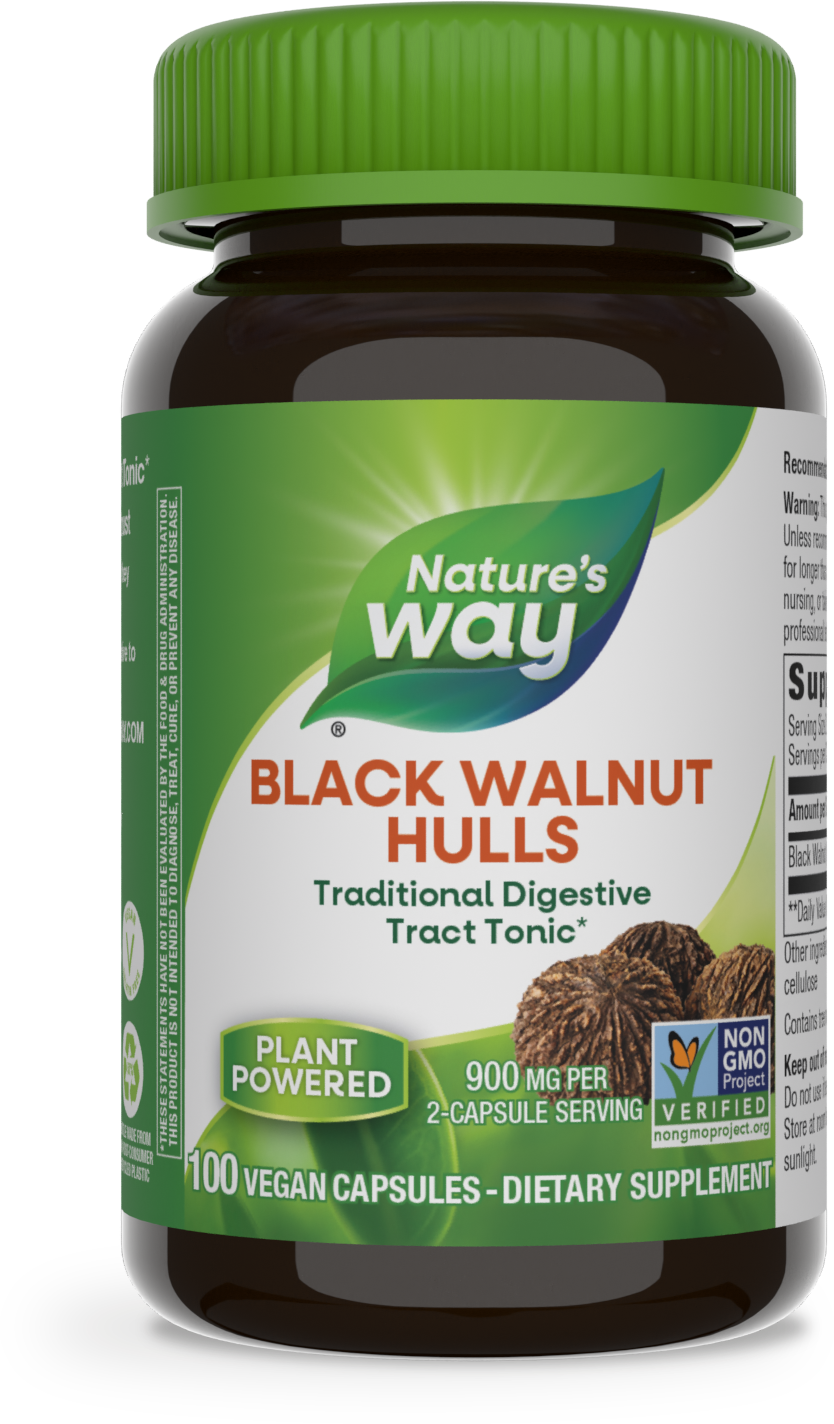 slide 1 of 4, Nature's Way Black Walnut Hulls, Traditional Digestive Tract Tonic*, 900 mg per 2-Capsule Serving, Non-GMO Project Verified, Vegan, 100 Capsules, 100 ct
