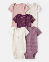 Carter's Baby Girl 5-Pack Bear Floral Bodysuits - White/Pink/Purple/Cream/Purple/Pink 3M