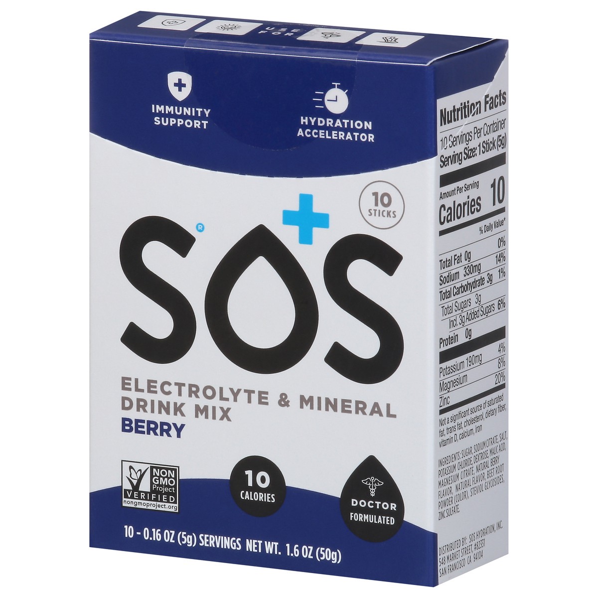 slide 3 of 9, S.O.S. Berry Electrolyte & Mineral Drink Mix 10 - 0.16 oz ea, 10 ct