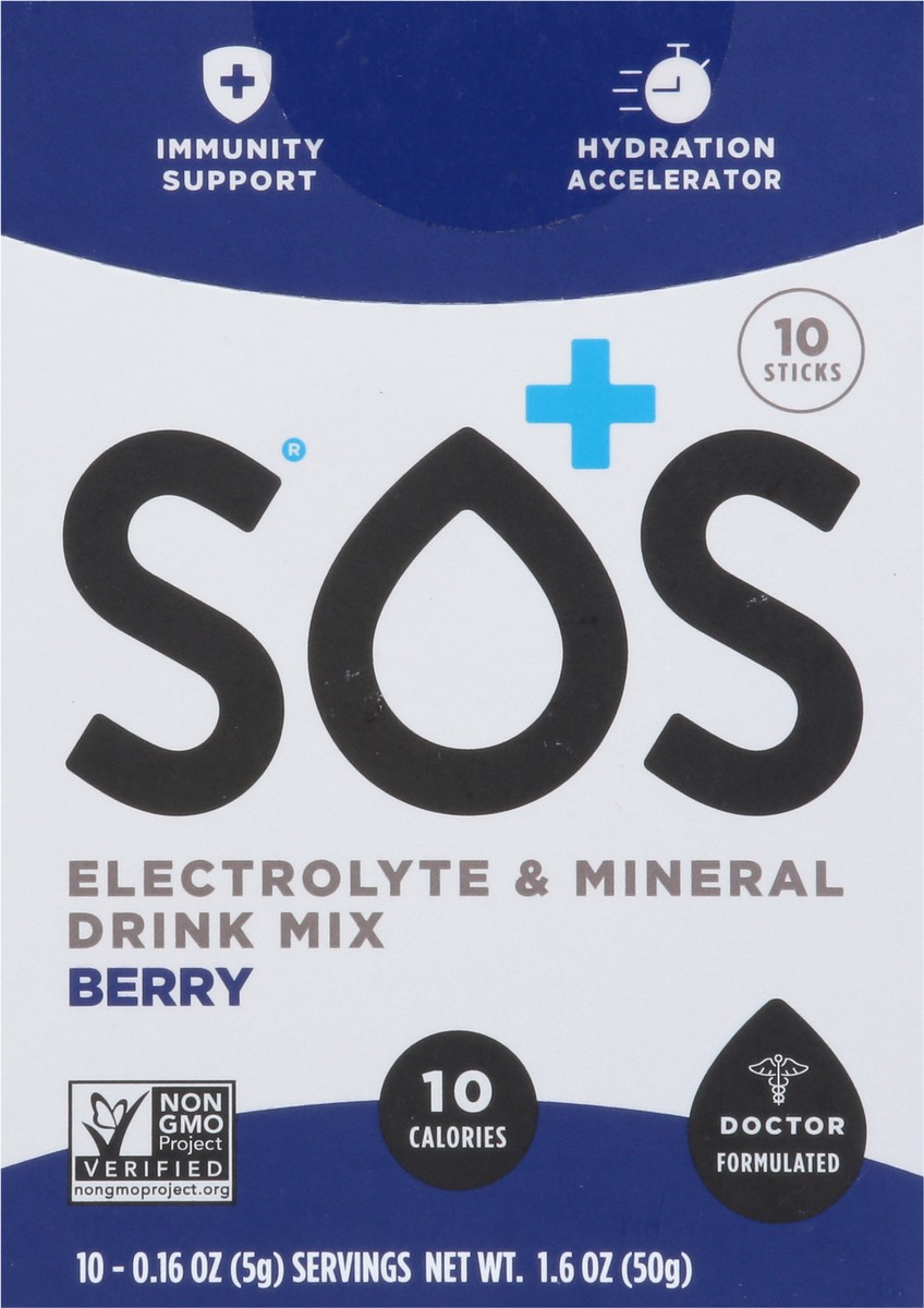 slide 6 of 9, S.O.S. Berry Electrolyte & Mineral Drink Mix 10 - 0.16 oz ea, 10 ct