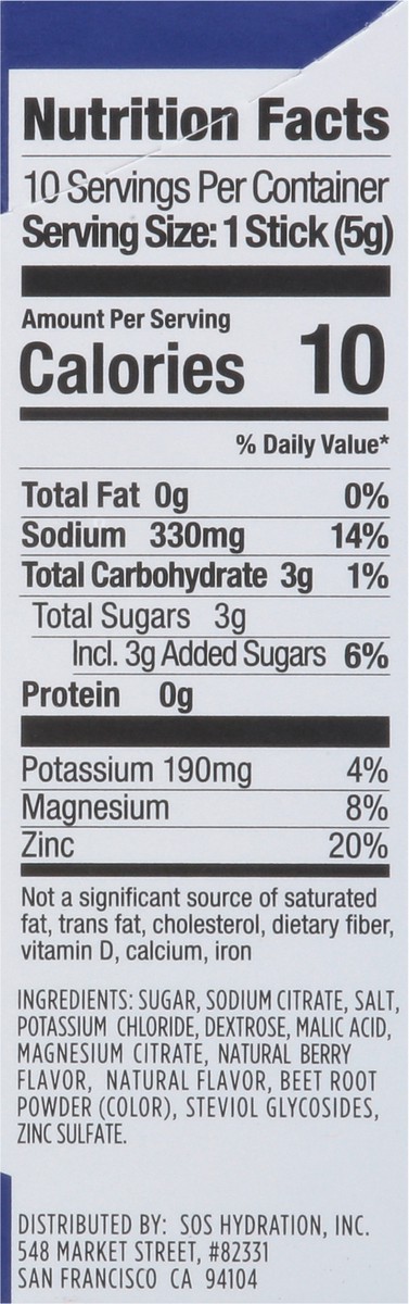 slide 8 of 9, S.O.S. Berry Electrolyte & Mineral Drink Mix 10 - 0.16 oz ea, 10 ct