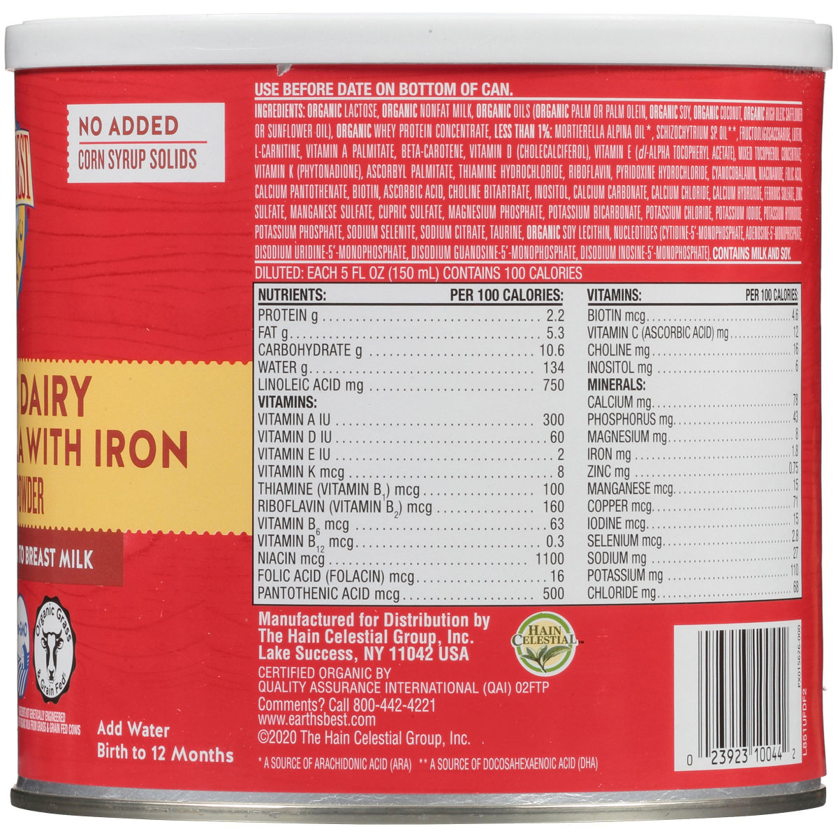 slide 2 of 2, Earth's Best Organic Organic Dairy Infant Formula with Iron 21 oz. Canister, 21 oz