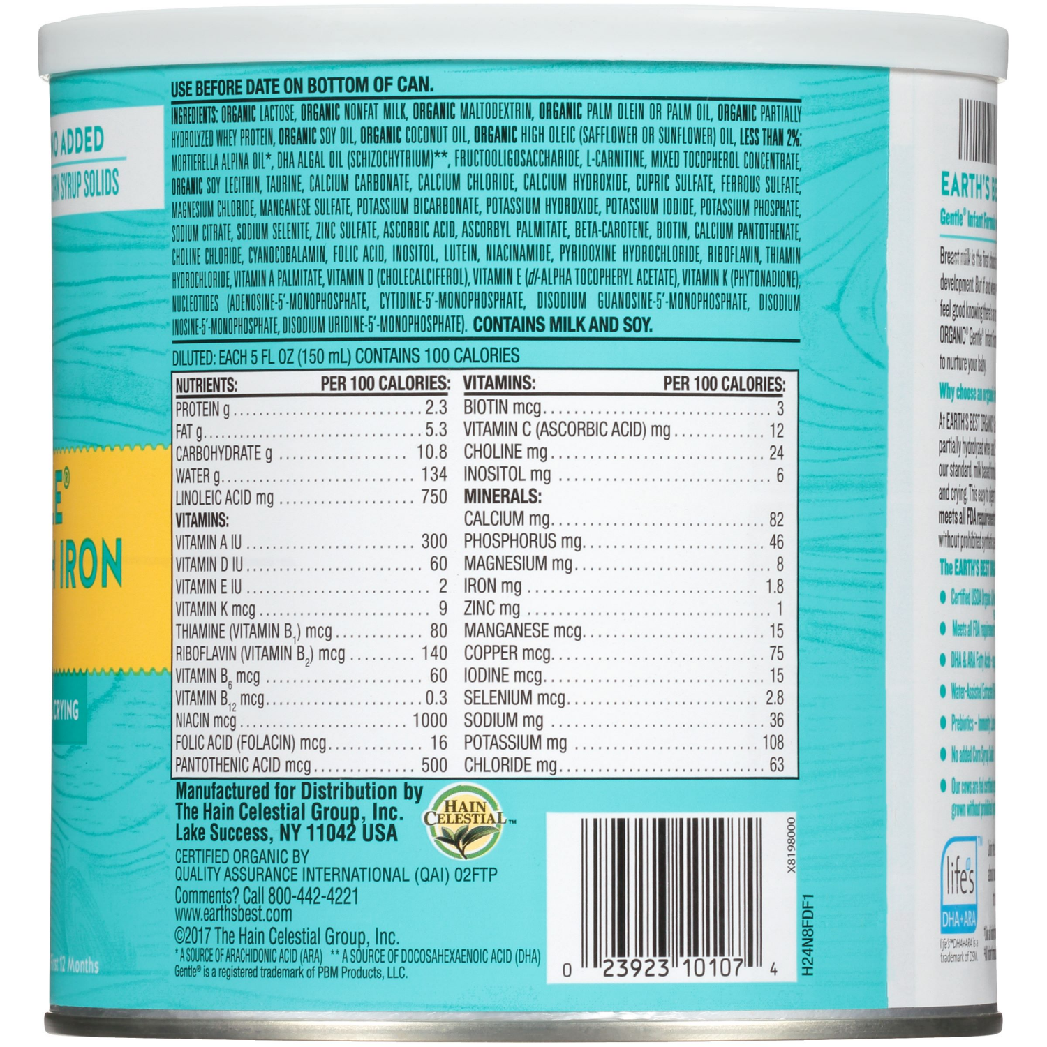 slide 2 of 2, Earth's Best Organic Organic Gentle Infant Formula with Iron 21 oz. Canister, 23.2 oz