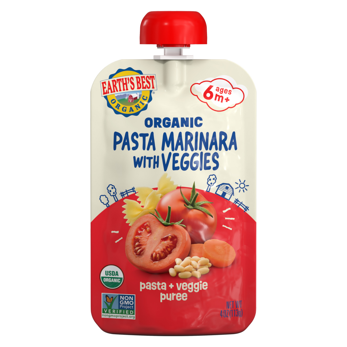 slide 1 of 2, Earth's Best Organic 7 Ages m+ Pasta Marinara with Veggies Pasta + Veggie Puree 4 oz, 4 oz