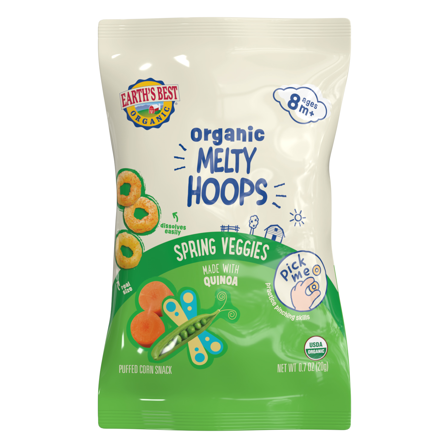 slide 1 of 2, Earth's Best Organic Organic Ages 8 m+ Melty Hoops Spring Veggies Puffed Corn Snack 0.7 oz, 0.7 oz