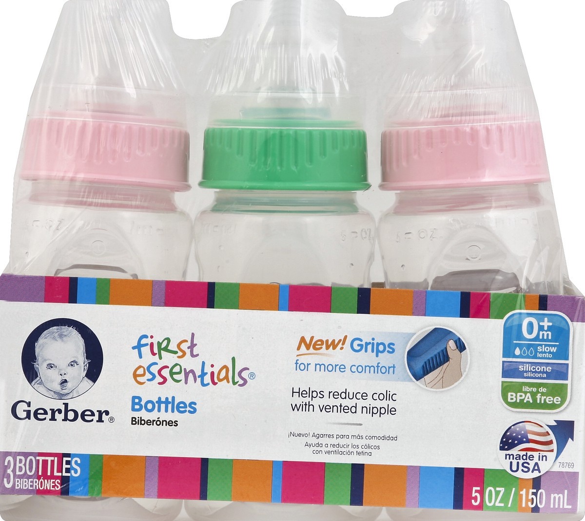 slide 4 of 4, Gerber Clear View Bottles with Silicone Nipples, 3 ct