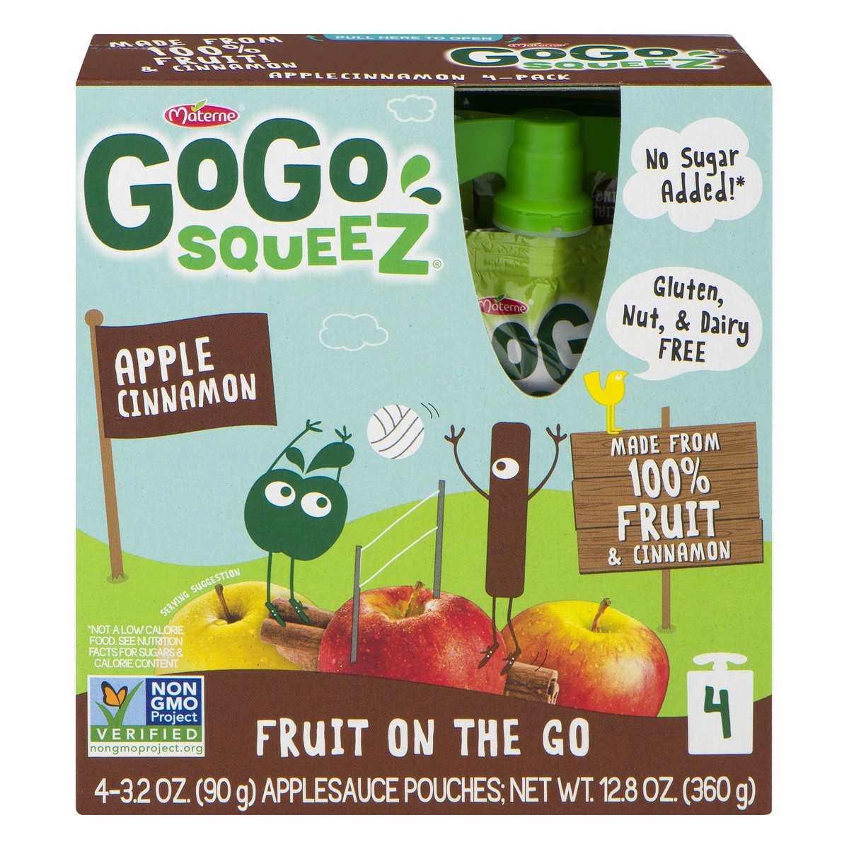 slide 1 of 1, GoGo squeeZ Apple Cinnamon Applesauce On The Go Pouches, 4 ct; 3.2 oz