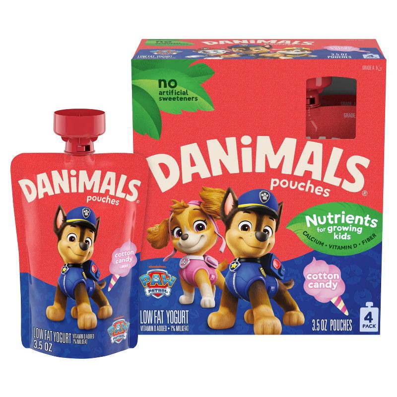 slide 1 of 12, Danimals Cotton Candy Kids' Squeezable Yogurt - 4ct/3.5oz Pouches, 4 ct; 3.5 oz