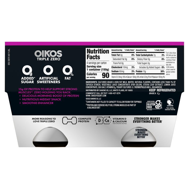 slide 12 of 13, Oikos Triple Zero Mixed Berry Greek Yogurt - 15g Protein 4ct/5.3oz Cups, 15 gram, 4 ct, 5.3 oz
