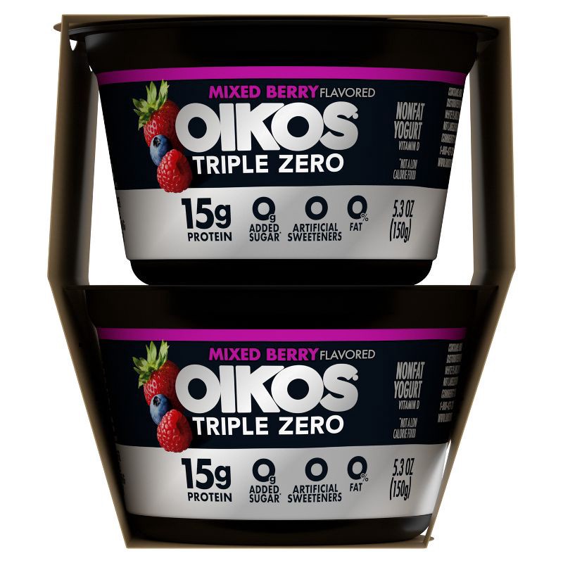 slide 6 of 17, Oikos Triple Zero Mixed Berry Greek Yogurt - 4ct/5.3oz Cups, 4 ct; 5.3 oz