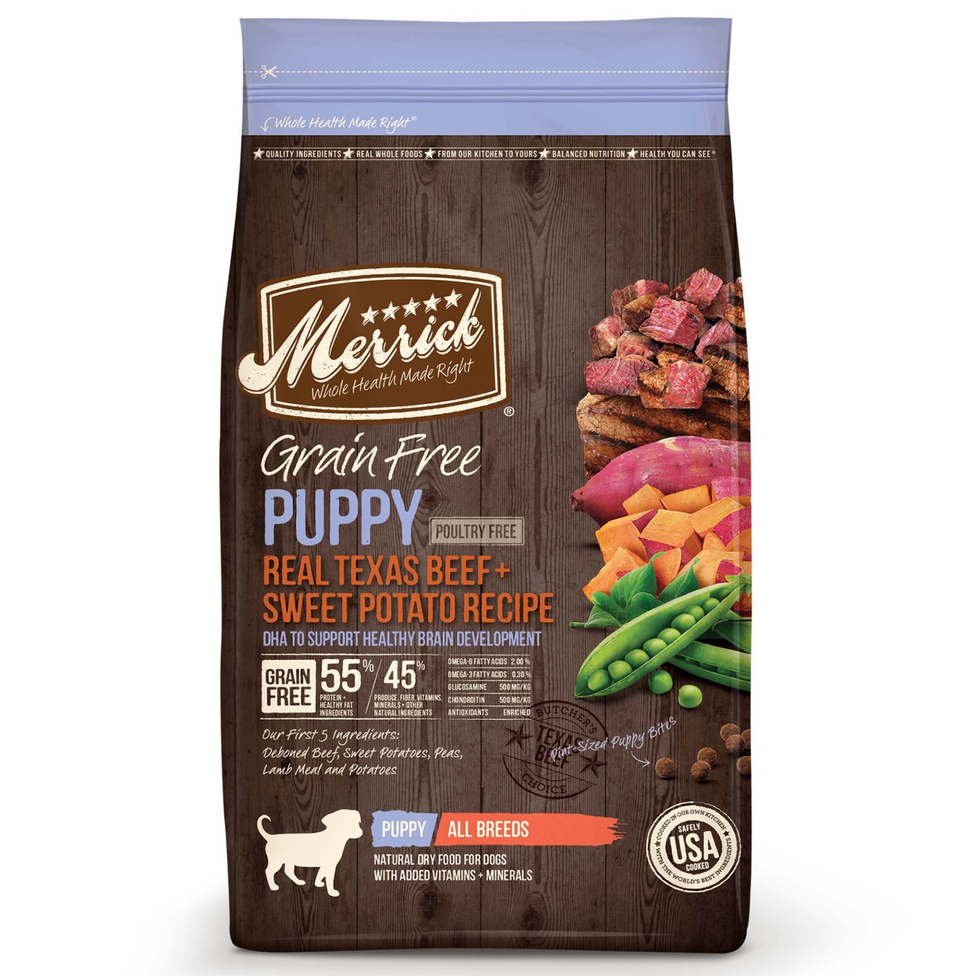 slide 1 of 1, Merrick Grain Free Real Texas Beef + Sweet Potato Puppy Food, 12 lb