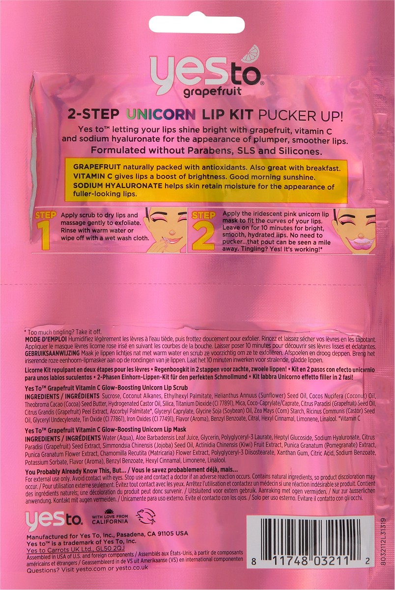 slide 5 of 9, Yes to Grapefruit Brightening Unicorn 2-Step Single Use Lip Kit 1 ea, 1 ct