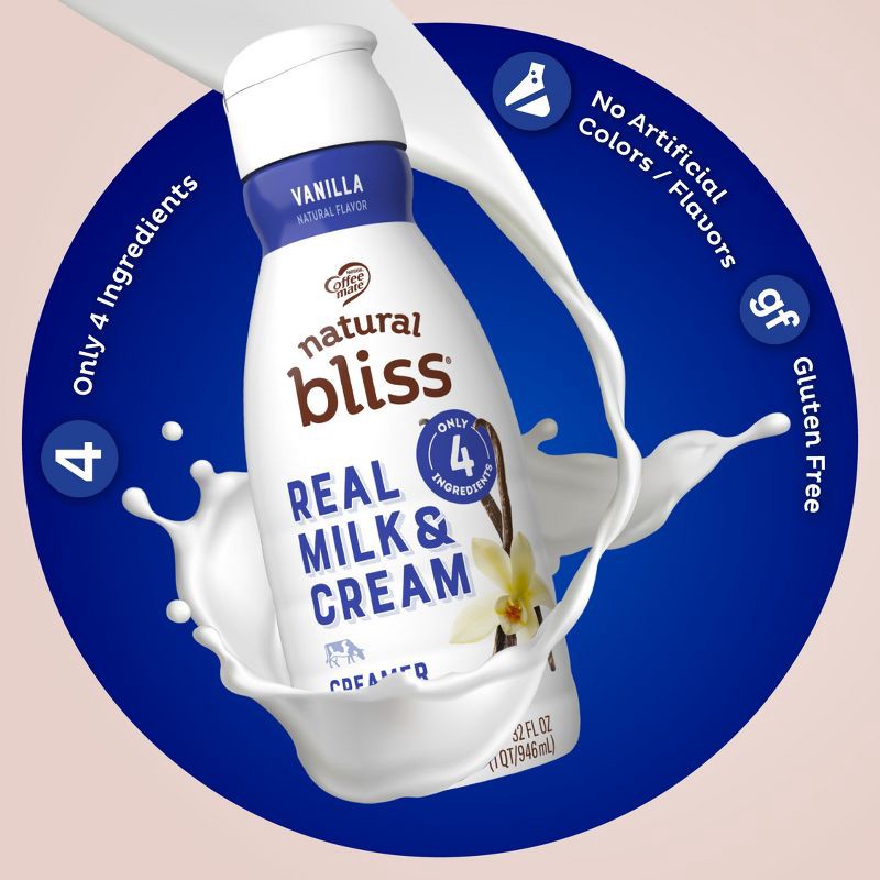 slide 3 of 8, Coffee mate Natural Bliss Vanilla Creamer - 32 fl oz (1qt), 32 fl oz, 1 qt