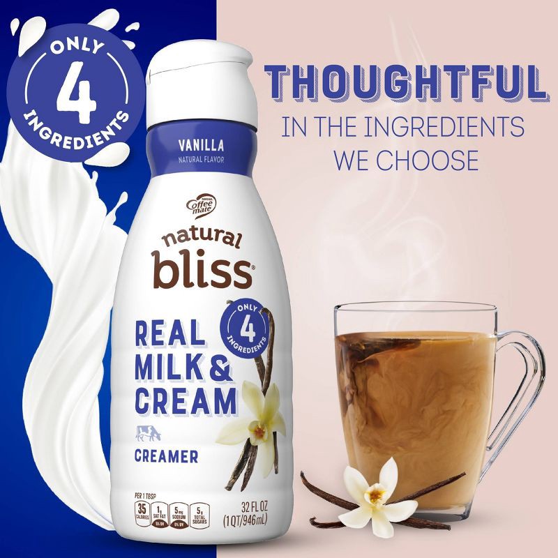 slide 4 of 8, Coffee mate Natural Bliss Vanilla Creamer - 32 fl oz (1qt), 32 fl oz, 1 qt