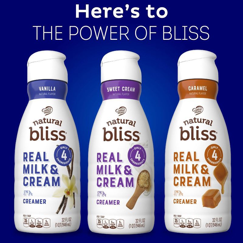 slide 6 of 8, Coffee mate Natural Bliss Vanilla Creamer - 32 fl oz (1qt), 32 fl oz, 1 qt