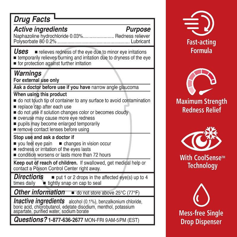 slide 7 of 10, Rohto Max Strength Redness Reliever, Lubricant Eye Drops, Redness & Dry Eye Symptom Relief - 0.4 fl oz, 0.4 fl oz